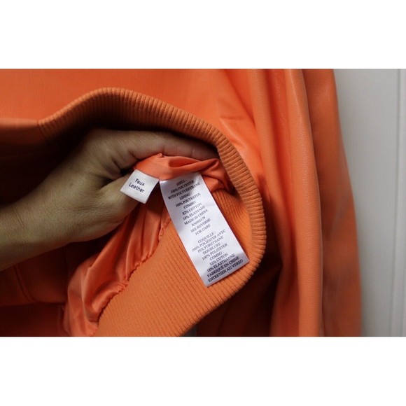 HOUSE OF HARLOW Bomber Jacket Living Coral Vegan Leather Size L Large - Picture 8 of 13
